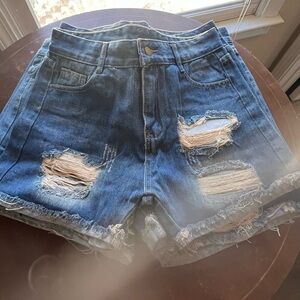 Distressed Blue Denim Shorts